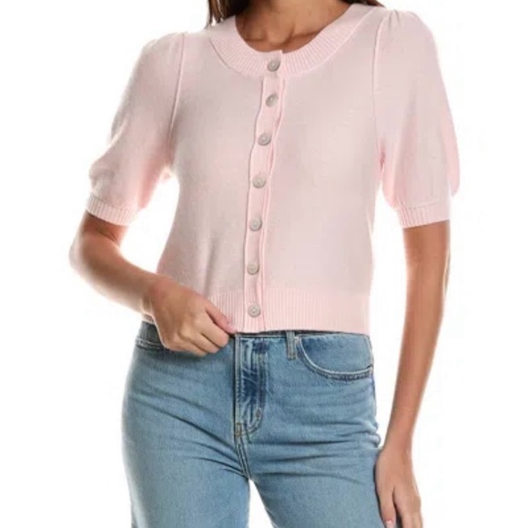 Free People Sweaters - Free People Pink Isla Wool Cashmere Blend Solid Short Sleeve Cardigan Size XS